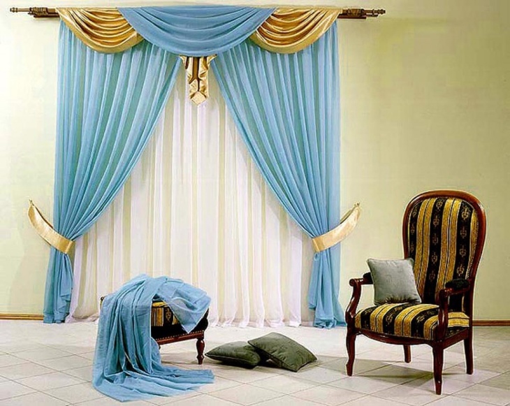 Синие шторы, как основополагающий элемент элегантного интерьера
