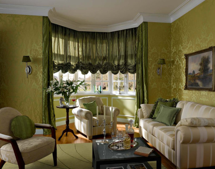 Оливковые шторы в спальню, гостиную и на кухню — лучшие решения