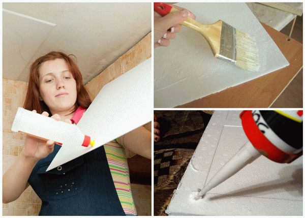 Как поклеить плитку из пенопласта на потолок